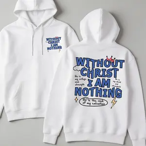 Men's Regular Fit "without Christ I Am Nothing" Letter Print Hooded Sweatshirt, Street Fashion Casual Long Sleeve Hoodie for Daily Wear, Menswear for All Seasons, Top