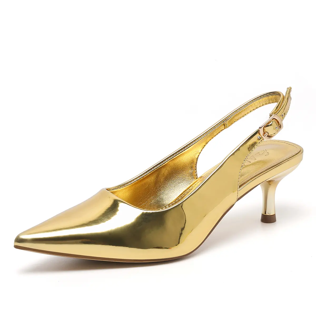 Amoji Women's 2-in Low Kitten Heel Pointed Toe Slingback Pump Sandal - Elegant Classic Fashion Footwear, Comfortable Party Wedding Dress Shoes (321 Gold), Party Shoes