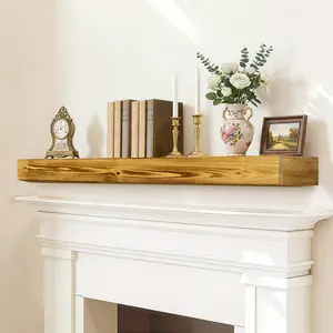 60" Fireplace Mantel, minimalist Rustic Fireplace Mantle Shelf with Invisible Brackets, Handcrafted Wood Floating Fireplace Mantel, Wall Mounted Fireplace Mantel Shelf for Living Room consol Decor apartment furniture