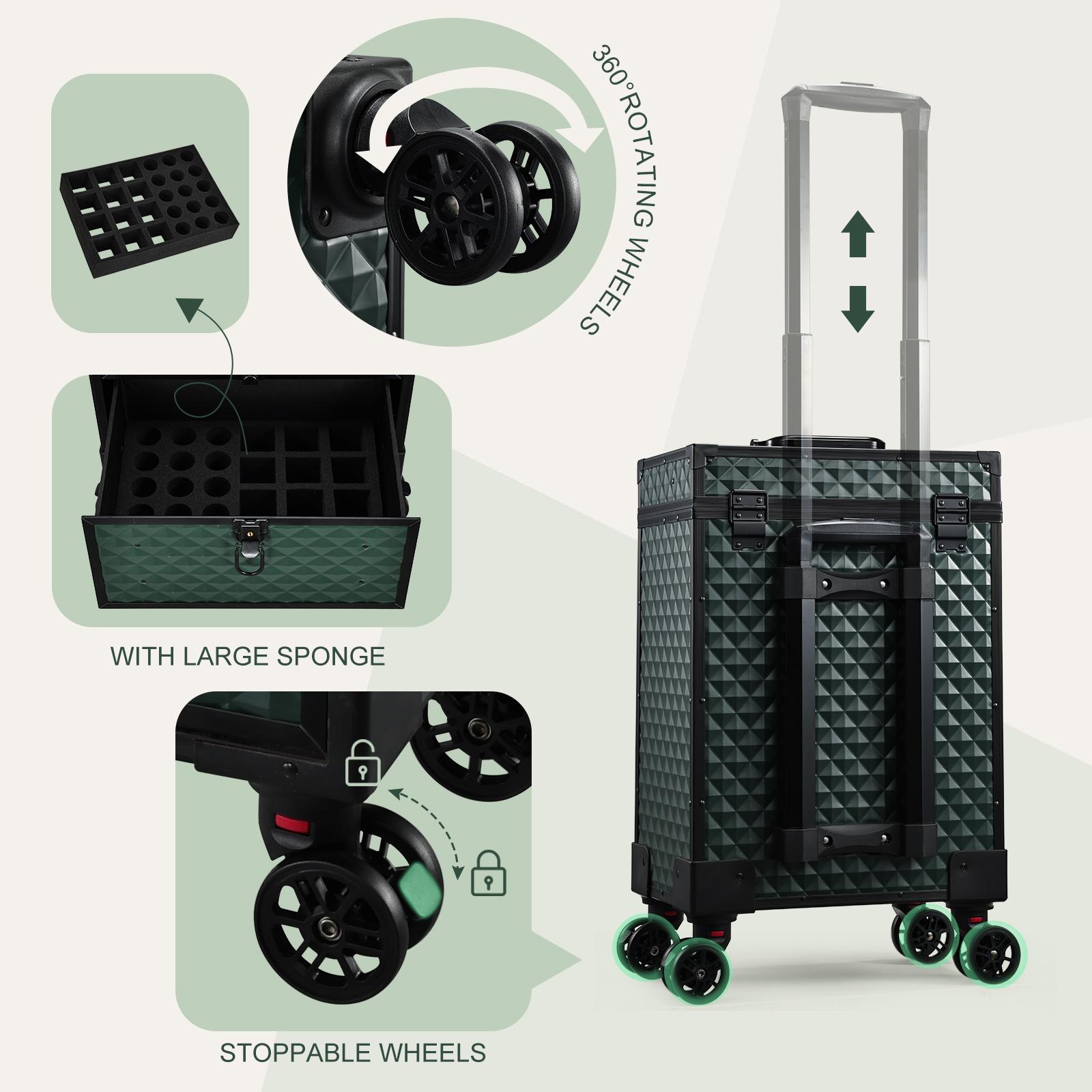 Rolling Makeup Case with Wheels Professional Cosmetology Trolley Case with 2 Large Drawers Travel Makeup Train Case with Pouch Nail Suitcase Rolling Makeup Case with Wheels Professional Cosmetology Trolley Case with 2 Large Drawers Travel Makeup Train Case with Pouch Nail Suitcase