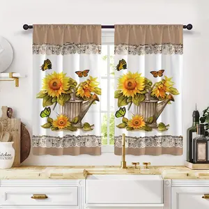 2pcs Pack Modern Eyelet Window Curtains: Polyester Light Filtering Twill Weave Panels for Living Room & Bedroom - Privacy & Decor Home Textile