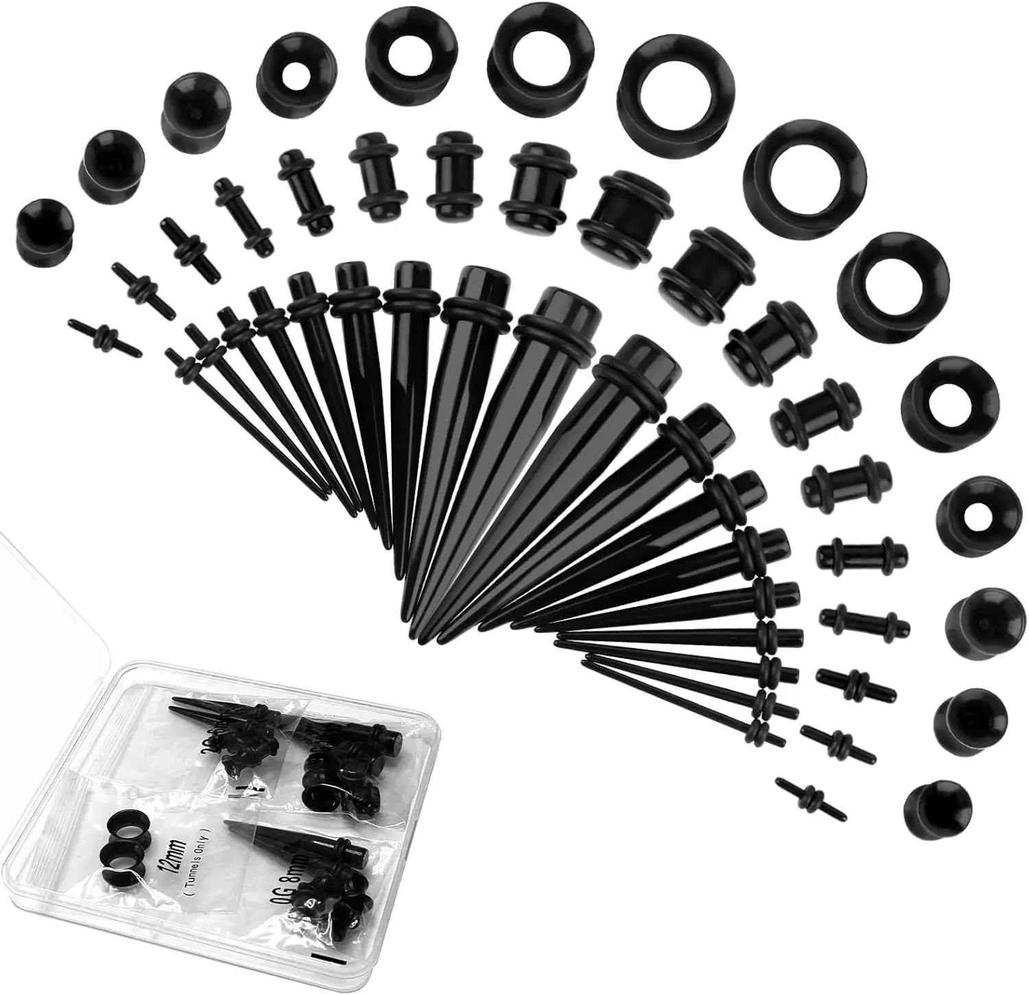 50 Pcs Ear Stretching Kit for Men - Body-Safe, Pain-Free Piercing Jewelry, Lightweight 14G-00G Acrylic Tapers, Plugs & Silicone Tunnels, Starter Expanders for Stretched Gauged Piercing, Stretched Gauged Piercing Jewelry