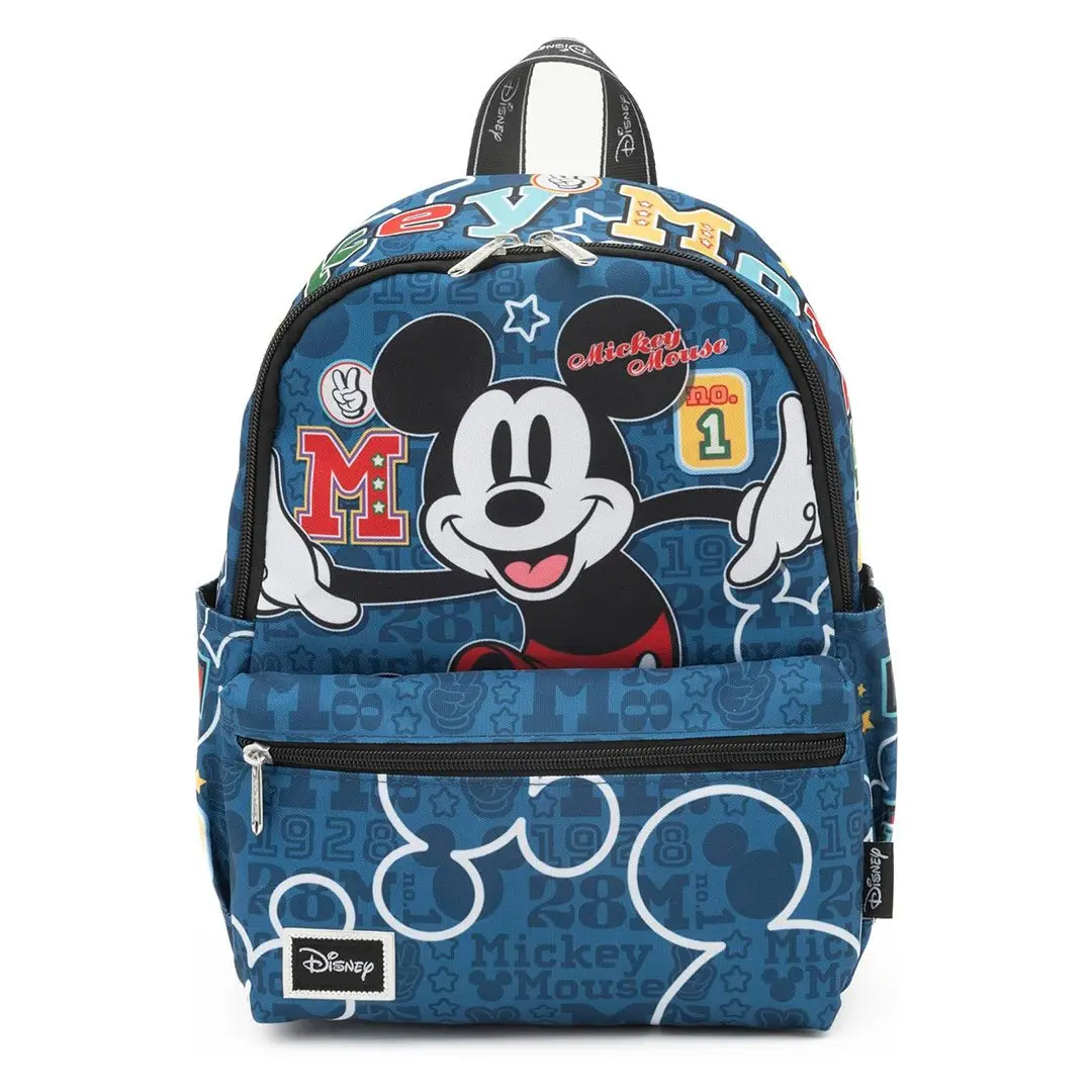 Disney Mickey Mouse Printed Casual 13" Nylon Mini Backpack with Adjustable Straps, Front Pocket, and Side Pockets, Casual Printed Backpack
