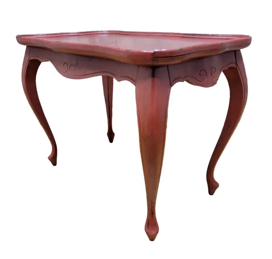 Vintage French Provincial Style Red Painted Oak Side Table