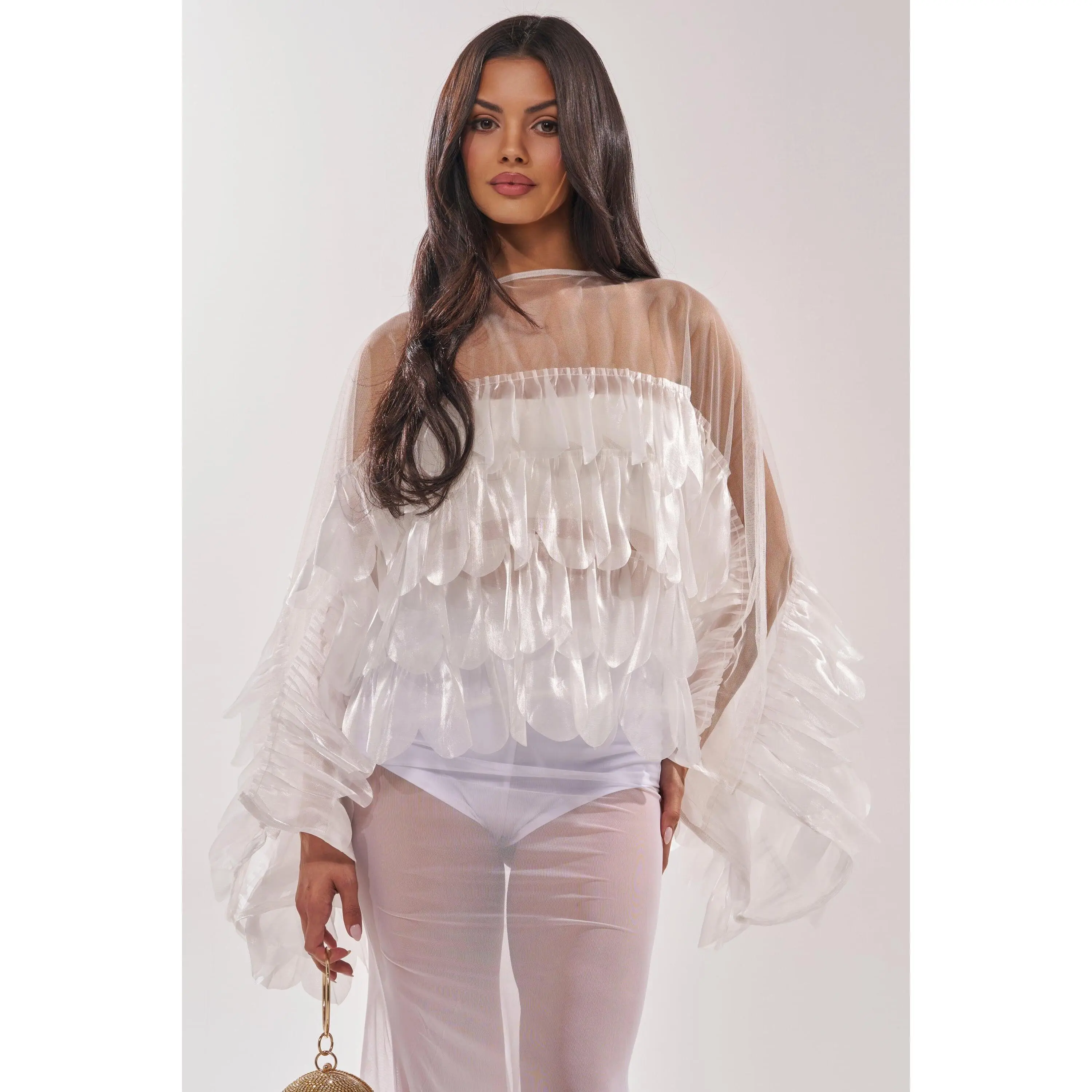 louren drape cape blouse beige  ケープブラウス 受注販売 】DRAPE CAPE BLOUSE / PUFF SLEEVE OVER BLOUSE – louren store