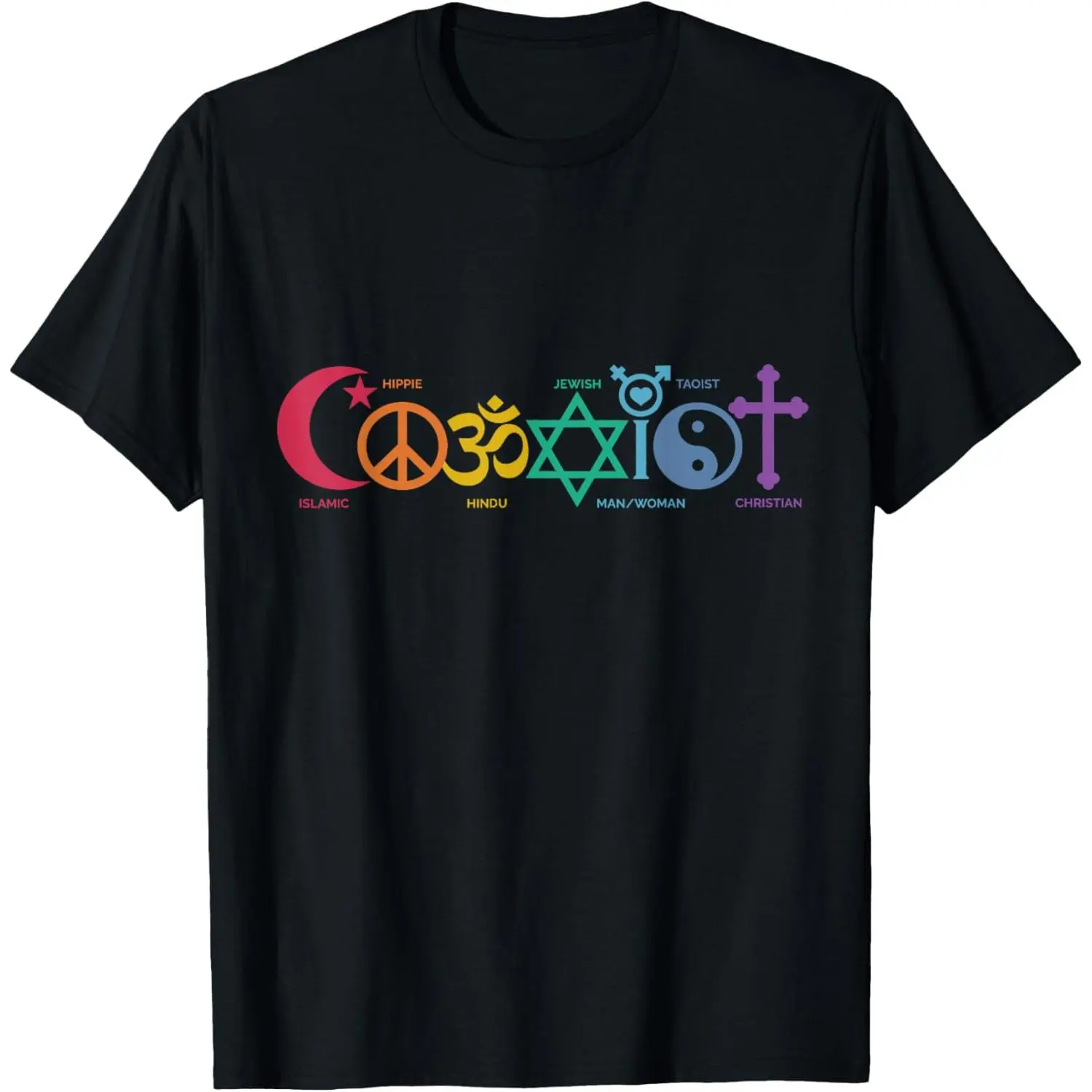 Women's Casual Holiday Tshirt with a Funny Coexist Peace Print, Quirky Fashion Top with a Distressed Look