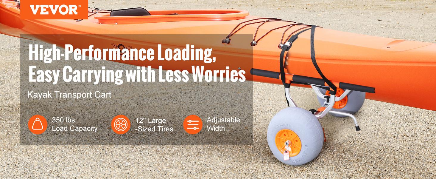 【fathersdaygift】VEVOR Heavy Duty Kayak CartFoldable Canoe Trolley Cart with 12'' TiresAdjustable Width 6.69"-17.32",350 Lb Weight Capacity Kayak Trolley for Kayaks Canoes Paddleboards Float Mats Jon Boats