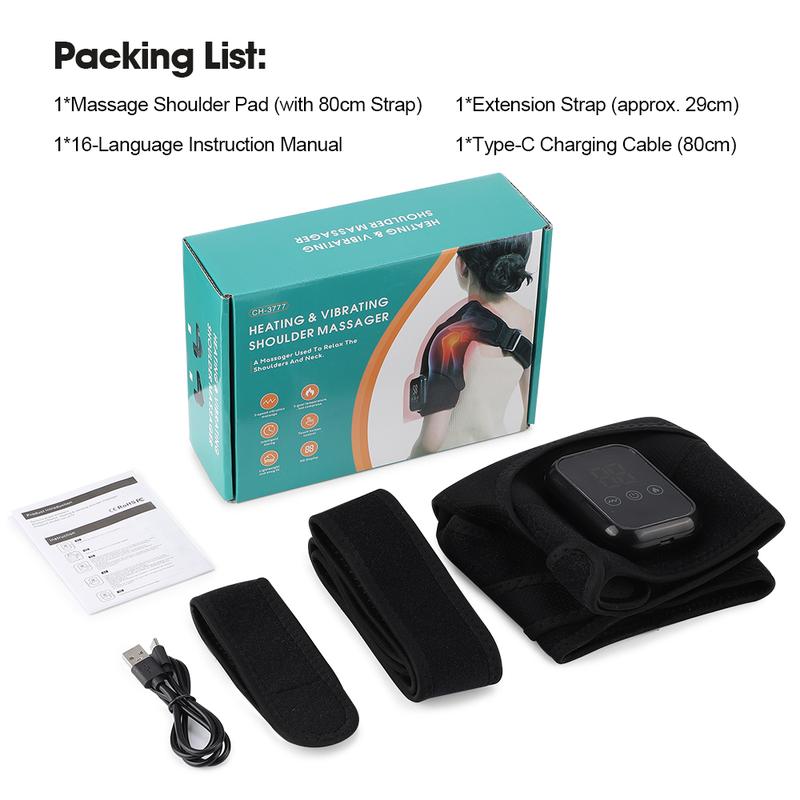 Shoulder Massager with Heat, Cordless Shoulder Heating Pad with Massage, Heated Shoulder Wrap Belt with 3 Vibration Modes & 3 Heat Levels & Timer, Christmas Gifts for Men Women
