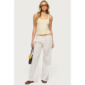 Embroidered Polka Dot Sheer Cotton Pants