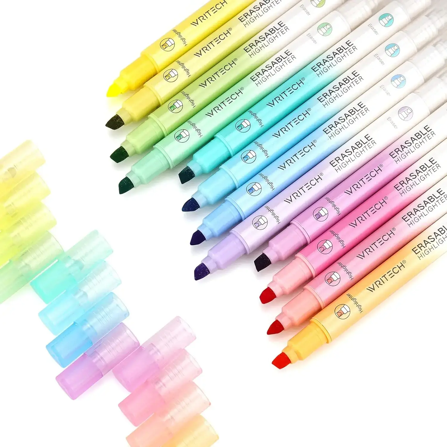 12-Count Erasable Chisel-Tip Double-Head Markers Set, Assorted Colors, Smooth-Writing No-Bleed Office Stationery, Academic Marking & Versatile Correction Tool, 12-Count Set