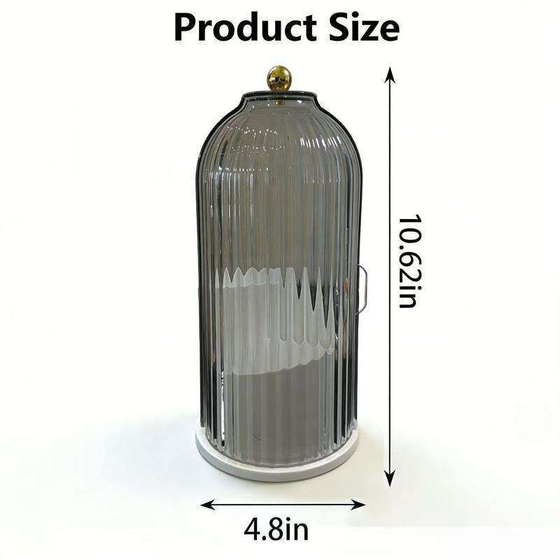 Dustproof Toothbrush Holders with Cover,Storage Bucket Organizers with Transparent Door Lid,360° Rotating Clearance Makeup Organizer for Vanity Bathroom Desktop Countertop Storage,Spinning Makeup Brush Holder Boxes,White&Grey,Multi-functional Storage