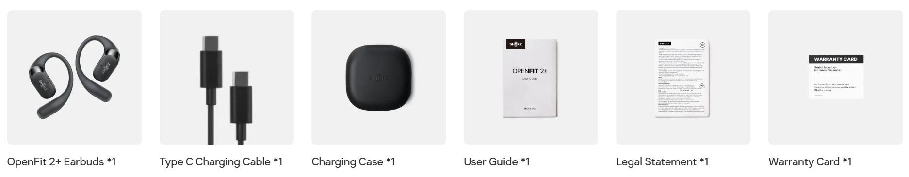 SHOKZ New OpenFit 2+ Open-Ear Headphones, Dolby Audio Enabled, Comfortable Earbuds with Soft Ear Hooks, 48H Playtime, IP55 Water-Resistant, USB-C Fast Charging, Wireless Charging