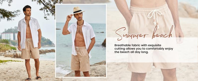 COOFANDY Men's Linen Casual Elastic Waist Drawstring Summer Beach Shorts Fabric Menswear Pants Soft Breathable Classic Denim Hawaiian Denim Hawaiian jortsmen Pockets Simple Shirt Stretchy T-Shirt Leisure