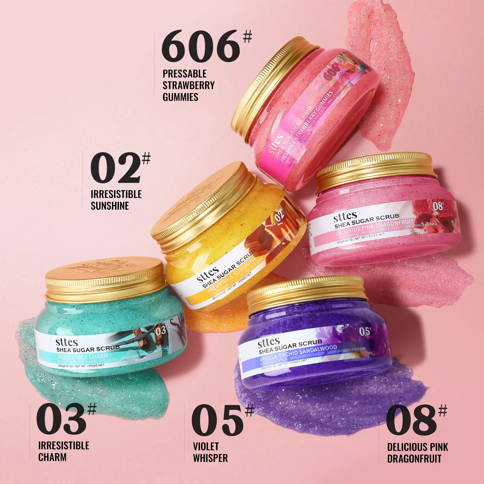 New！Sttes Shea Sugar Body Scrub #02 (Irresistible Sunshine) – Exfoliating Pistachio & Salted Caramel Scent Shower Treatment 250g, Body Care, Cleanser, Scented