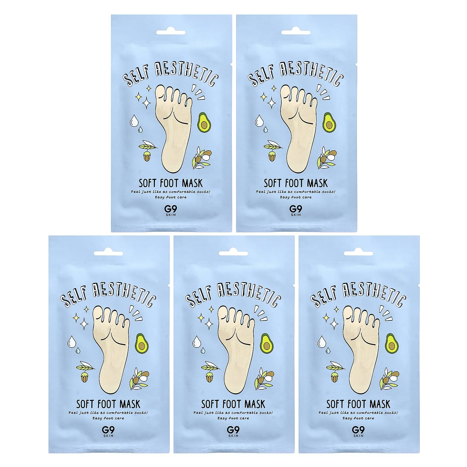 G9skin Self Aesthetic, Soft Foot Mask, 5 Masks, 0.40 fl oz (12 ml)