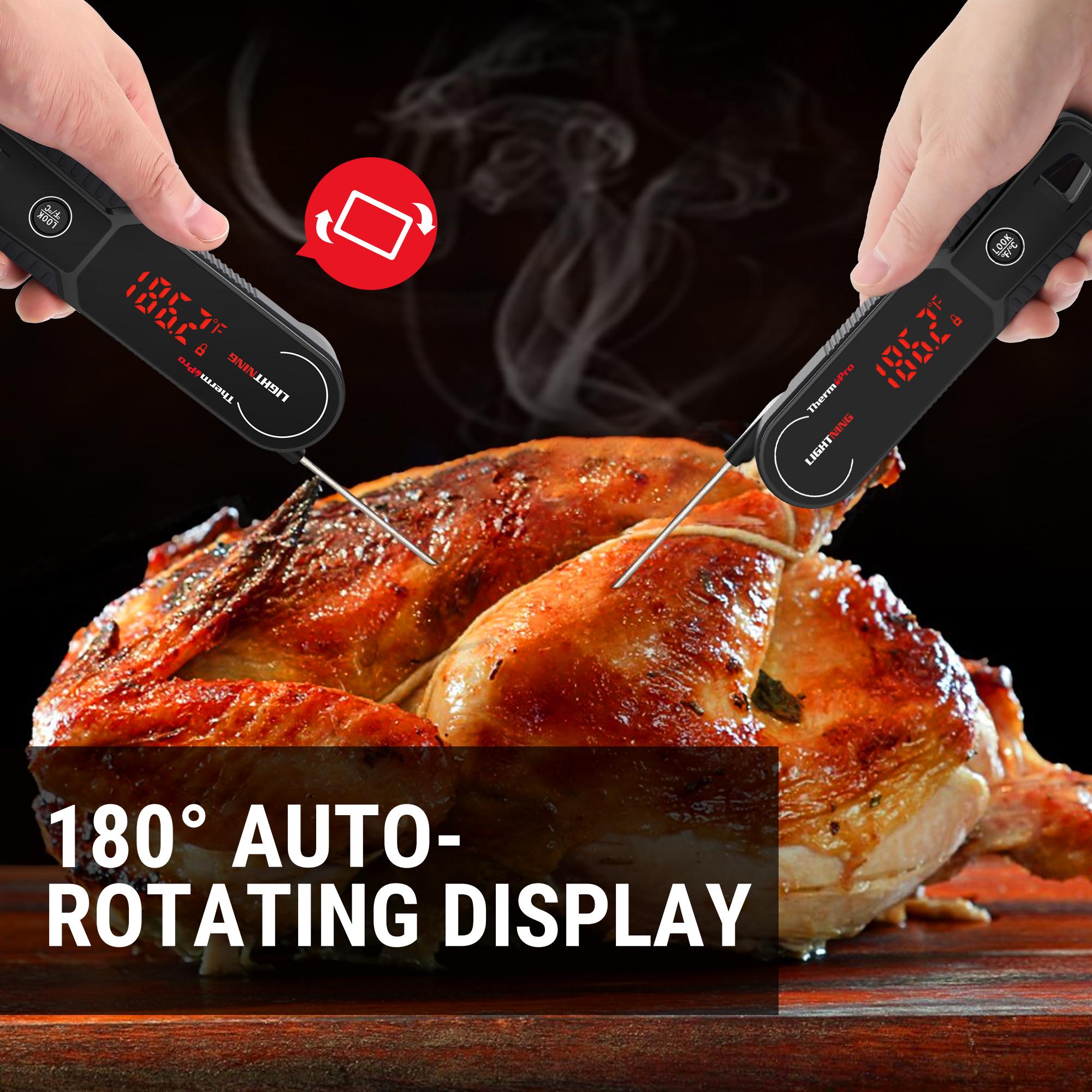 [BBQ Season]ThermoPro 1-S Read Digital Meat Thermometer, Auto-Rotating Display, Waterproof for Cooking, BBQ, Grill, Kitchen Measuring Utensils Black  Modern Kitchenware Compact