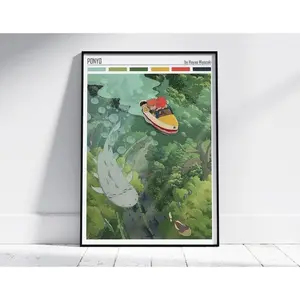 Ponyo Studio Ghibli Art Print Poster - Hayao Miyazaki Anime Decor, Satin-Glass Photo, Spirited Away-Style Artistic Landscape, Unframed High-Quality Matte Ghibli Gift