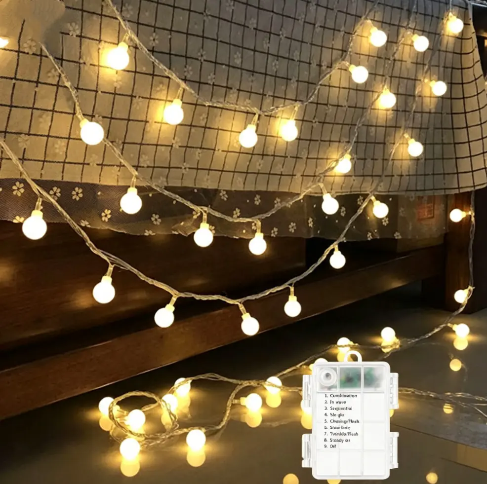 Battery-Operated Globe Shape LED Fairy Lights with LED Bulbs, 9.8ft Long 8-Mode Waterproof String Lights with Remote for Home, Wedding Decoration, Party Decor