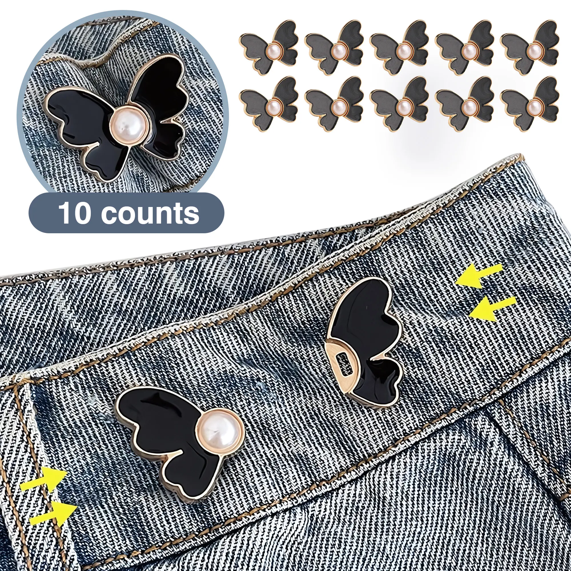 10-Count Snap Button Waist Cincher - Invisible Pants Adjustment Tool, 3-Level Adjustment for Loose Pants/Skirts, Quick Invisible Fix for Festive/Party Wear, Adjust Loose Pants