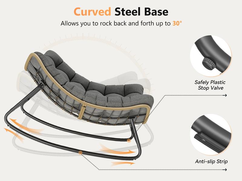 UDPATIO Rocking Outdoor Chair Tanning Chair with Oversized Cushion for Garden Luxury Lounge Relax Leisure Relaxation grand patiorockingchair patio rocker