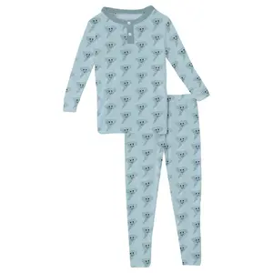 Print Long Sleeve Henley Pajama Set in Spring Sky Happy Tornado