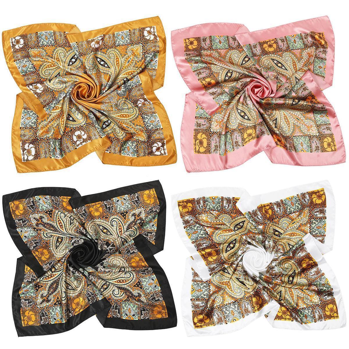 4PCS/Set 35'' Printed Square Head Scarf Neck Scarves for Women Silk Like Hair Kerchief Bandanas Neck Scarf Sleeping Head Wraps Hair Band Headscarf Female Hair Accessories