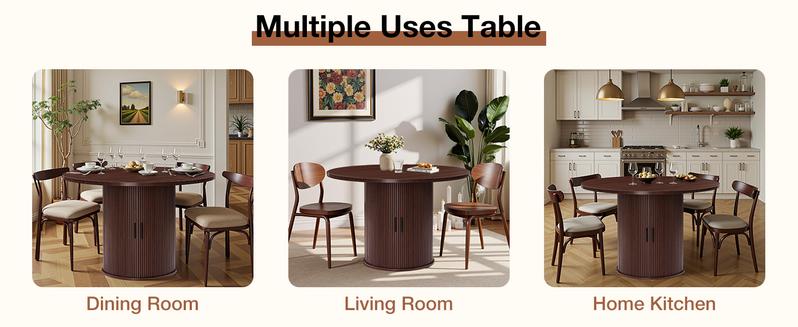 HOMMPA 48'' Round Dining Table for 4 Kitchen Dining Table with Storage Dinner Table with 2-Layer Shelf and Wood Slide Door for Home Dining Room Living Room Dark Walnut