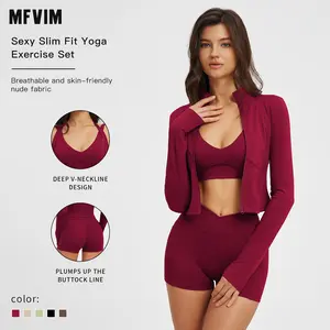MFVIM Women’s 3-Piece Sports Set — High-Waisted Impact Compression Butt-Lifting Yoga Pants for Running, Yoga, Everyday Workouts