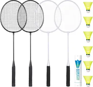 4 Pack Badminton Rackets Set for Outdoor Backyard Games, Lightweight for Beginners with 6 Nylon Shuttlecocks