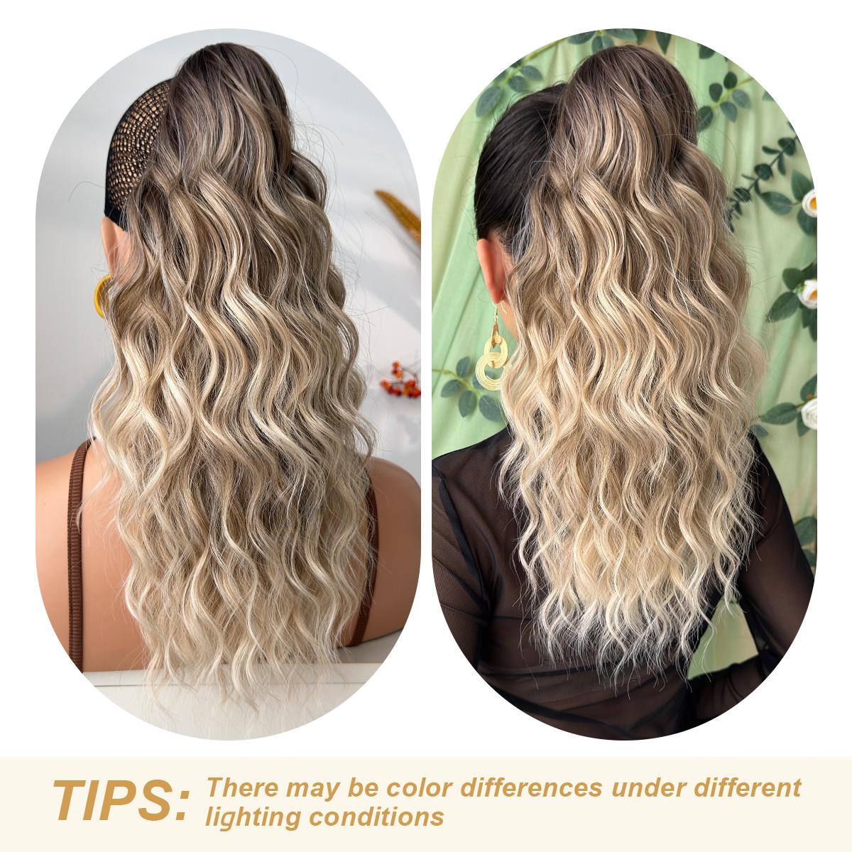 HEYPINK Short Claw Ponytail Extension - 18in Black-Brown Ombre Water Wave, Heat-Resistant Synthetic Fiber Hairpiece with Hair Transition for Women, Party & Daily Use