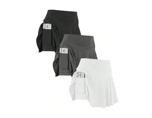 LAICIGO Plus size 3pcs/Set Women Sports Skirt, Casual High Waist Workout Yoga Pants, Running Skorts With Pockets