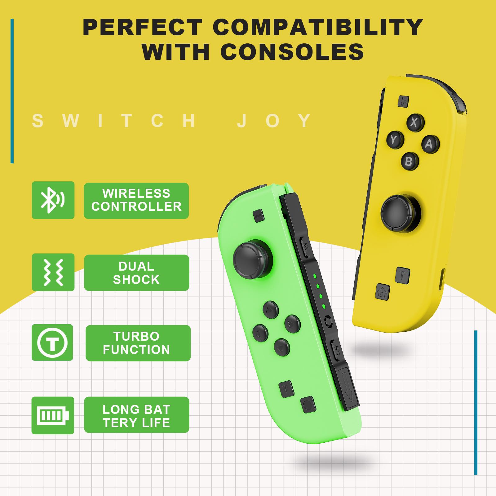 Wireless Joypad L/R Controller for Nintendo Switch Green/Yellow Ergonomic Dual Vibration Motion Bluetooth Console Game Controllers