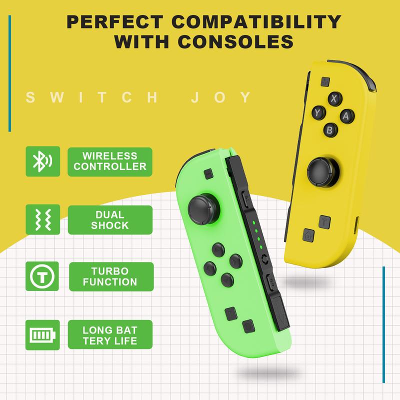 Wireless Joypad L/R Controller for Nintendo Switch Green/Yellow Ergonomic Dual Vibration Motion Bluetooth Console Game Controllers