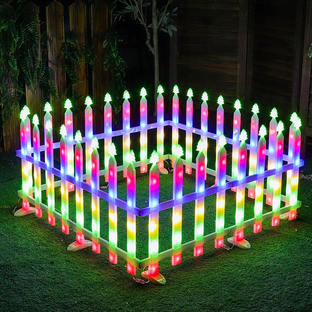 8-Pack 36 LED Plug-in Outdoor Lighting Christmas Tree Fence Lights - 13.7x11.8in Warm White, Patio Edge Decoration with Festive Glow, Plug-in Easy for Garden Edging, Yard Path Landscape, Christmas-Ready Ambience