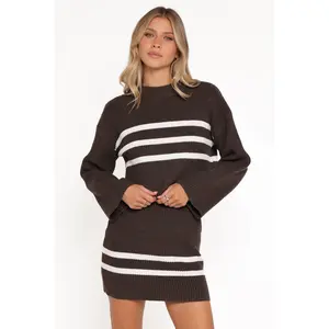 Sara Sweater Set Mini Skirt - Chocolate Cream Stripe