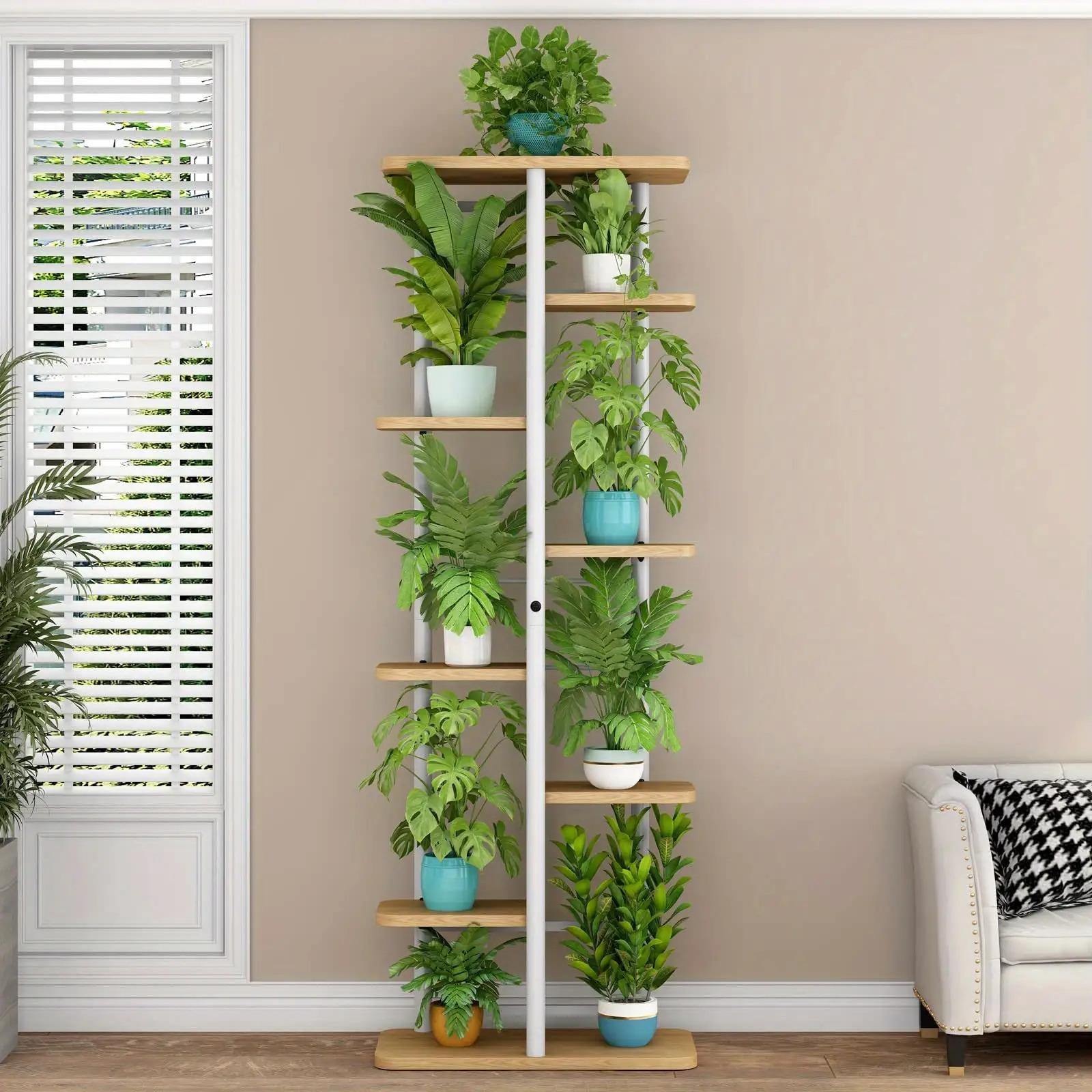 Plant Stand Indoor 8 Tier 9potted Metal Plant Shelf White Plant Holder Large Plant Rack for Mutiple Plants Pots for Patio Garden Corner Balcony Living Room, Standing Shelf