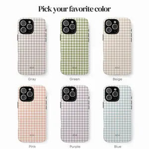 Boho Gingham Personalized Monogram Phone Case Initials iPhone 17 16 15 14 13 12 11 Pro Max, Samsung Galaxy S25 Ultra Custom Case, iPhone 8Plus Cellphone Protection Cover