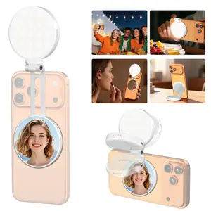 Newmowa 3-in-1 Magnetic Mirror Selfie Light – 360° LED Ring Light with MagSafe, Mirror and Phone Stand, Portable Rechargeable Fill Light, 3 Color Temperatures for Makeup, Live Streaming, Video Calls, Gift, Compatible with iPhone 17