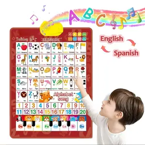 Bilingual Talking Wall Chart for Kids English & Spanish Learning Poster with Songs ABCs Numbers Animal Words & Piano Interactive Educational Toy for Toddlers 1-6 No Screen Battery Powered Ideal for Classroom Use