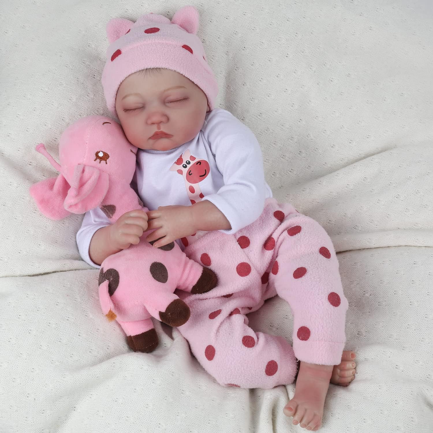 20 Inches Silicone Reborn Doll Girl Sleeping with Closed Eyes Hand-Painted Realistic Baby Doll for Collection Festival Birthday Halloween Perfect Christmas Gift for Kids Aged 3+