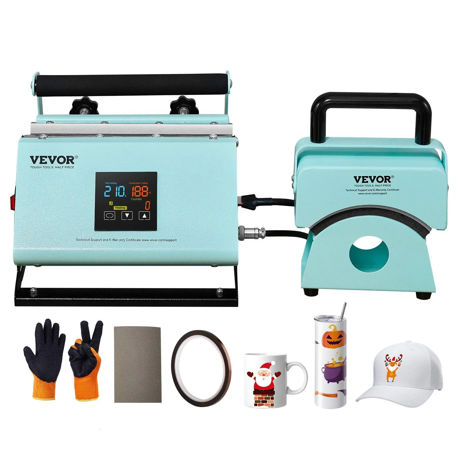 【Summerfinds】VEVOR Dual Function 2-in-1 Ceramic Tumbler & Cap Hat Heat Press Machine for 11 oz to 30 oz Mugs, DIY Projects with Auto Alarm, 2-In-1 Customization