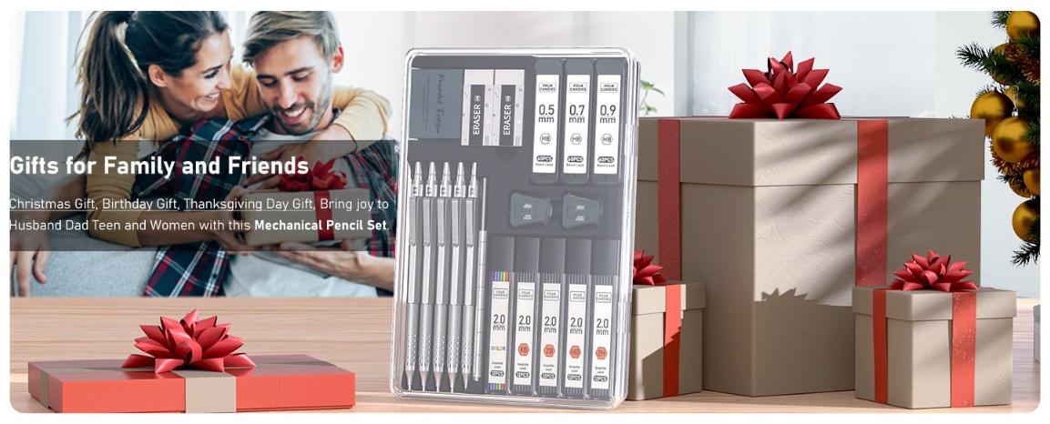 Four Candies Back to School 5PCS Metal Art Mechanical Pencil Set 3PCS Drafting Pencils 0.5 0.7 0.9MM & 2PCS 2MM with 420PCS Leads for Writing Sketching Drawing School Stationery Set