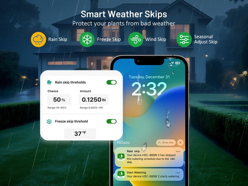 Intelligent WiFi sprinkler controller, 8-zone indoor irrigation controller, automatic weather-sensing watering function (2025 version), suitable for gardens and courtyards
