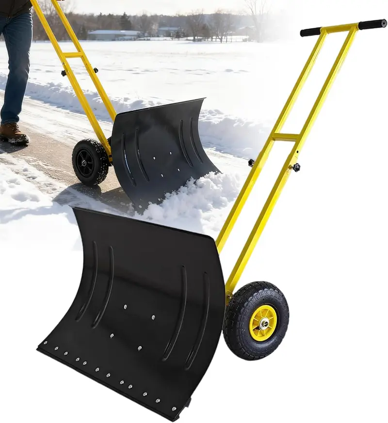 Heavy-Duty 29” Snow Shovel with 10” Pneumatic Wheels – 7-Position Adjustable Blade, Anti-Slip Handle, Snow Pusher for Driveway, Sidewalk & Doorway – Perfect VALENTINES, EASTER & Birthday Gift