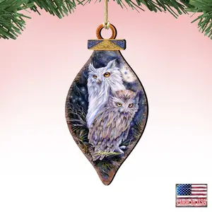 Designocracy 8591902-JB-S2 5 x 5.5 in. Night Watch Owls Wooden Ornaments - Set of 2