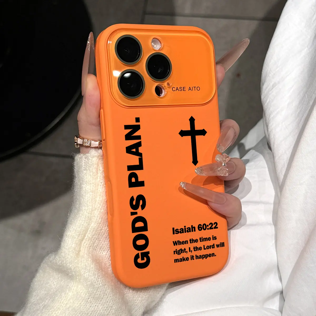 Christian God's Plan Cross Pattern Dopamine Ins Style Solid Color Cellphone Case - Protective, Ultra Skin-Friendly Touch, All-Inclusive Lens Protection, Easy Install Accessory for iPhone 12-17 Pro Max Air Isaiah (Mobile Phone Accessories Lineup)