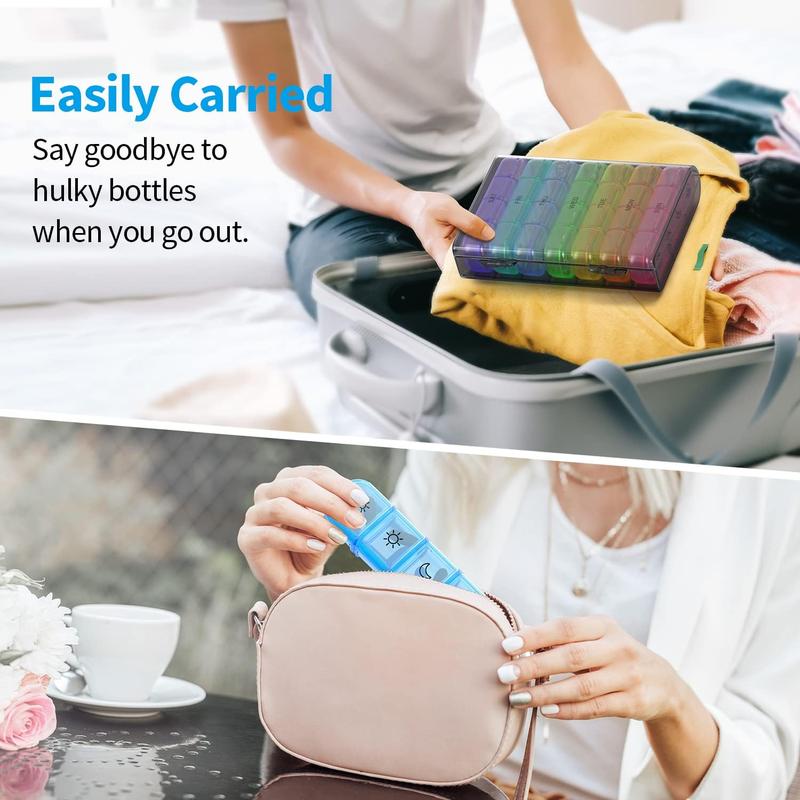 Pill Organizer 7 Day 4 Times a Day, Large Daily Travel Pill Box Case for Pills, Vitamins, Fish Oils, Supplements (Black)