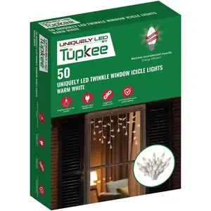 Christmas Twinkle Window Icicle Lights - Uniquely LED, Matches Incandescent Exactly - 3 Feet String (0.91m) - 10 of 50 Bulbs Twinkle Random - 50 LED Warm White Bulb - Twinkling Icicle Christmas Lights