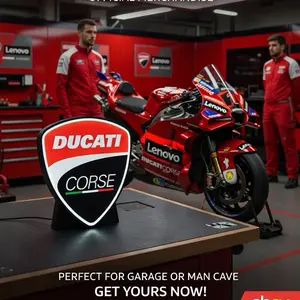 Ducati Corse motorcycle Light Up LED Sign - 10" Red & White Text Design with Black Border USB Powered for Home Decor Parties & Gaming Rooms