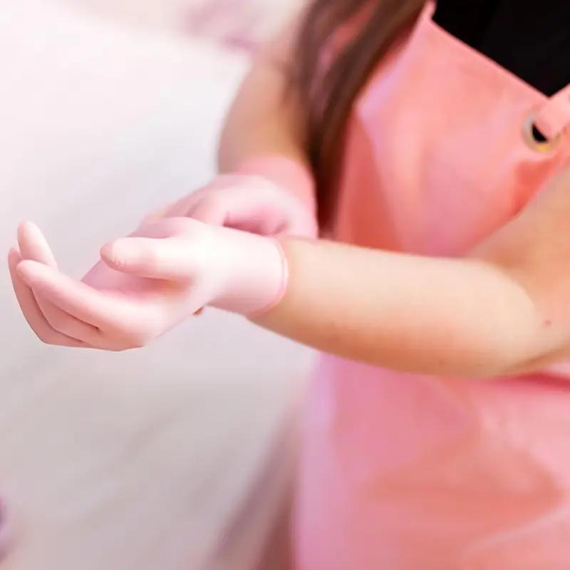 Disposable Nitrile Gloves, Chemical Resistant, Powder-Free, Latex-Free, Food Safe, 4 Mil Thick, Pink Medium Size, Pack of 100